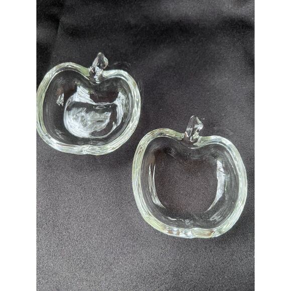 Vintage Clear Glass Apple Shaped Trinket Dishes- Set Of Two - Picture 2 of 6